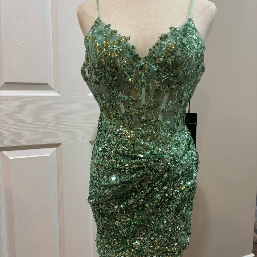Sparkling Green Embellished Mini Dress